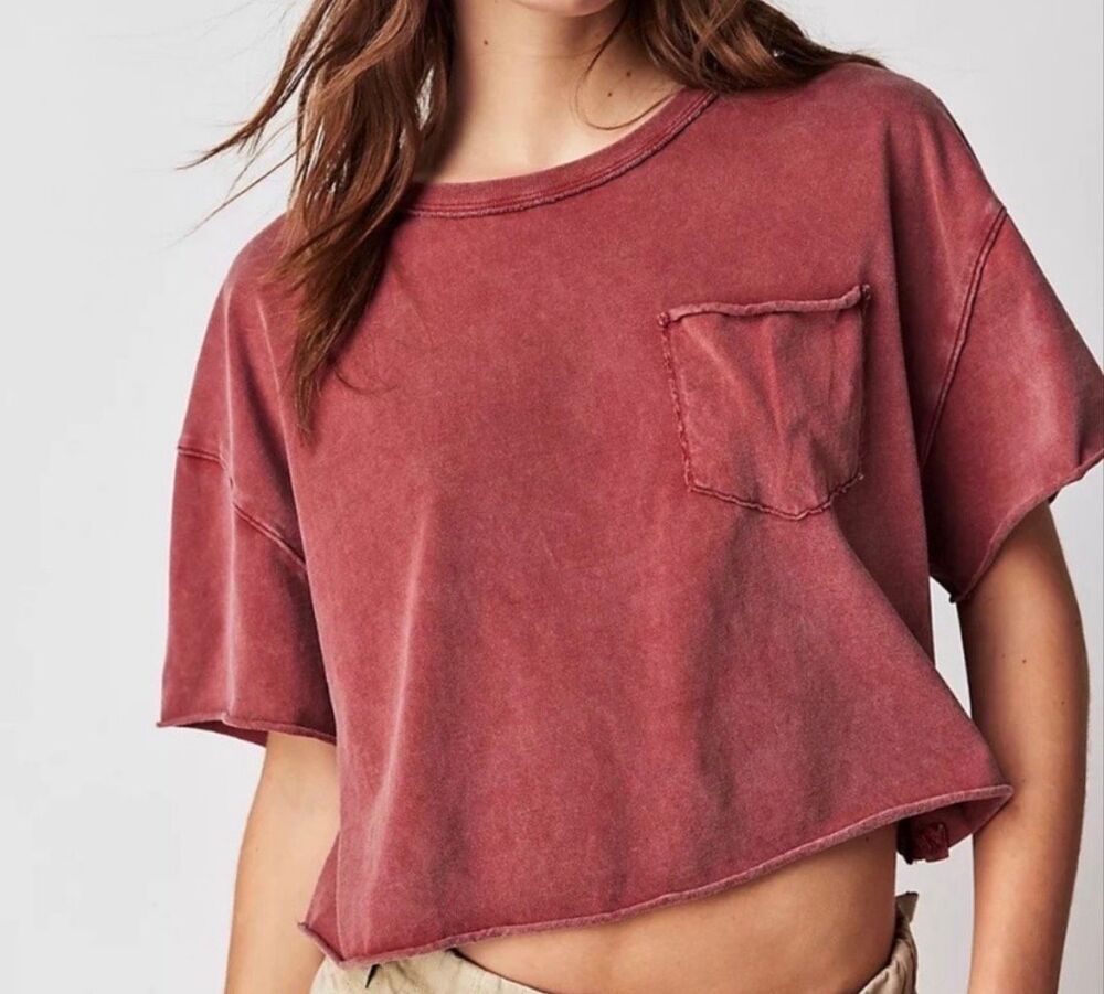 Free People We the Free Fade Into You Crop Boxy Pocket Tee Oversized rusty red X